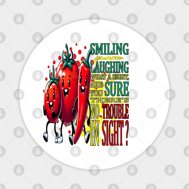 Smiling and Laughing, Joyful Produce Parade Magnet by maknatess